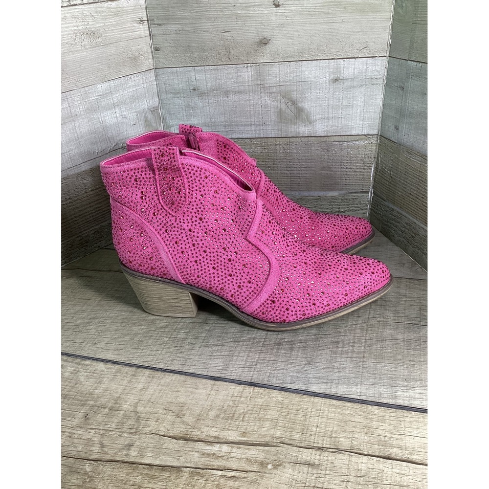 Pierre Dumas Hot Pink Rhinestone Western Ankle Boots Size 10 Cowgirl Booties